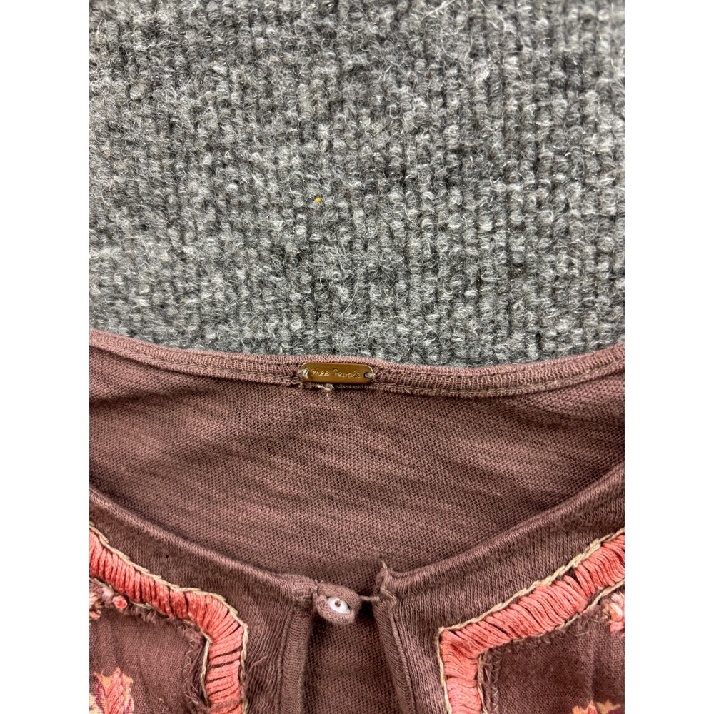 Free People Embroidered Top Womens XS Brown Long Sleeve Boho Blouse 68050 - Picture 2 of 6